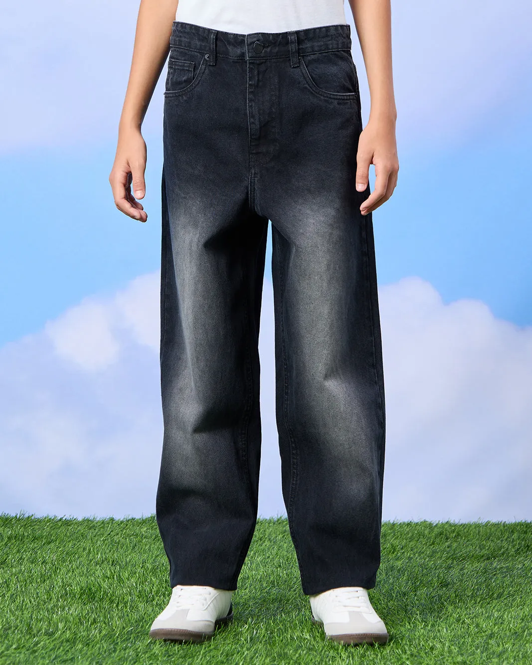 Senior Boys Black Baggy Jeans sold by Redtag