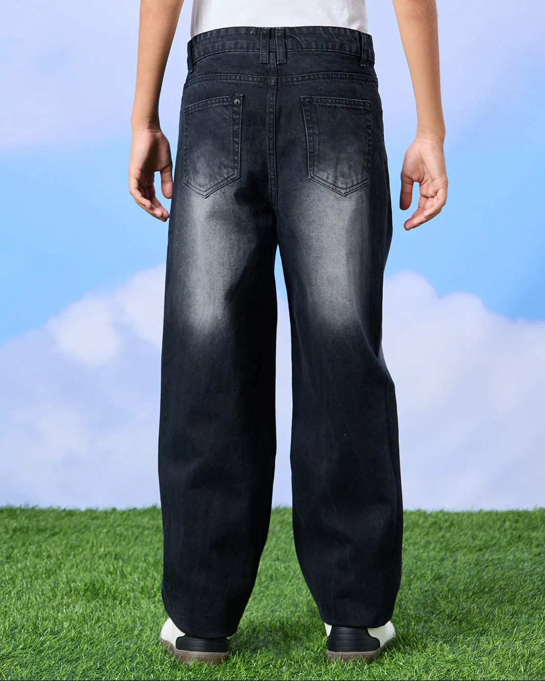 Senior Boys Black Baggy Jeans sold by Redtag product image thumbnail 3