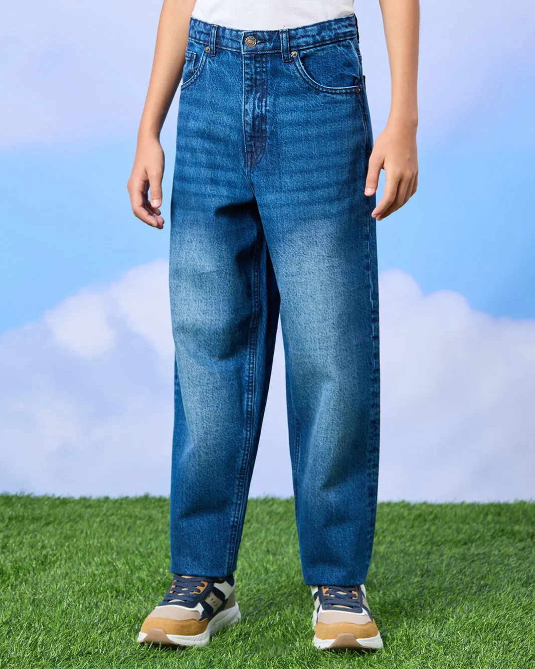 Senior Boys Blue Baggy Jeans sold by Redtag