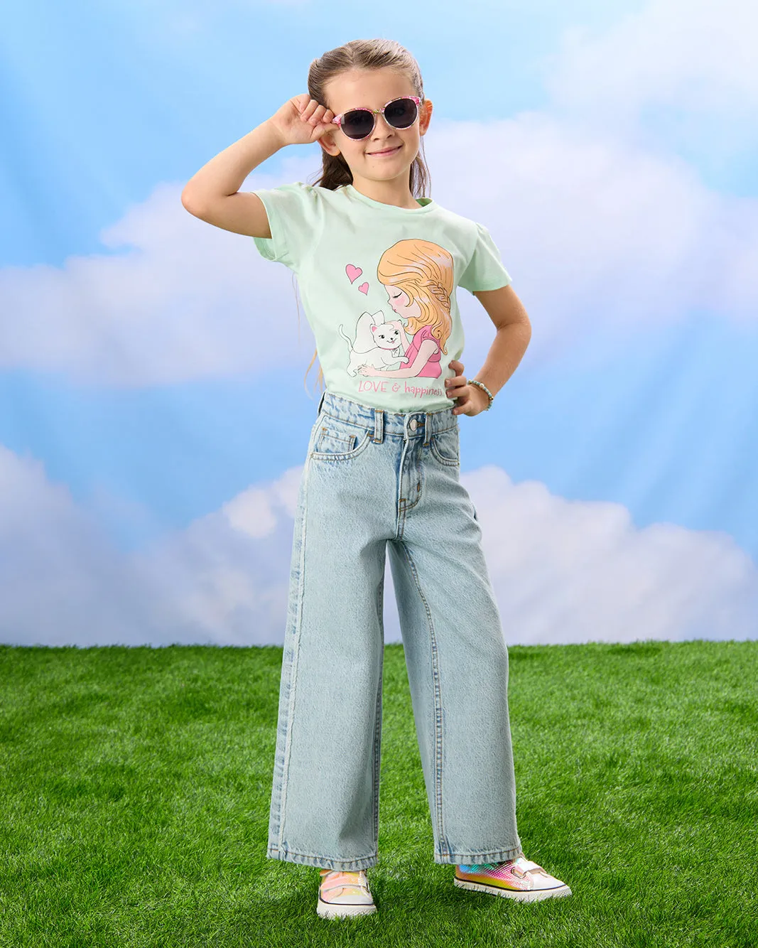 Girls Blue 5 Pocket Wide Leg Jeans sold by Redtag product image thumbnail 2