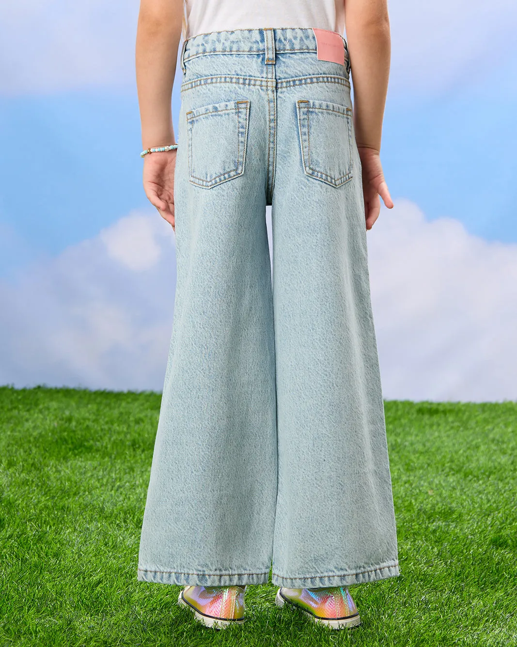 Girls Blue 5 Pocket Wide Leg Jeans sold by Redtag product image thumbnail 3