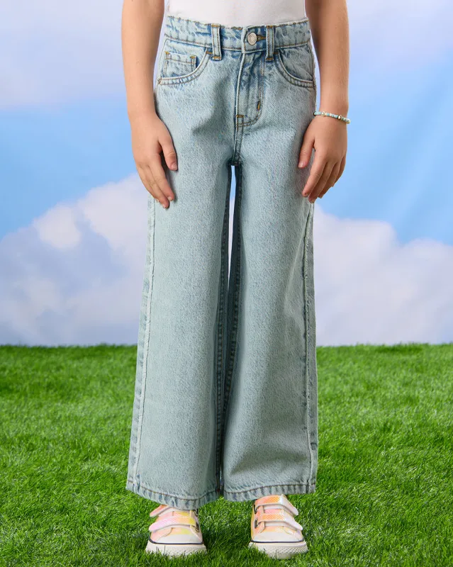 Girls Blue 5 Pocket Wide Leg Jeans sold by Redtag