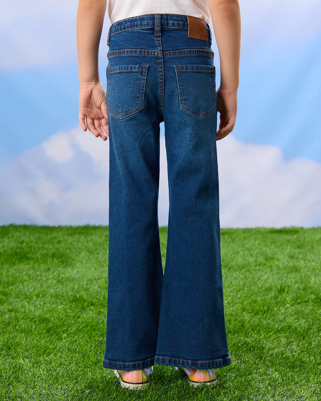 Girls Blue 5 Pocket Flared Jeans sold by Redtag product image thumbnail 3