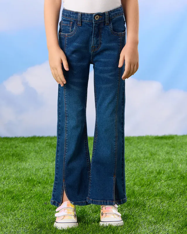 Girls Blue 5 Pocket Flared Jeans sold by Redtag