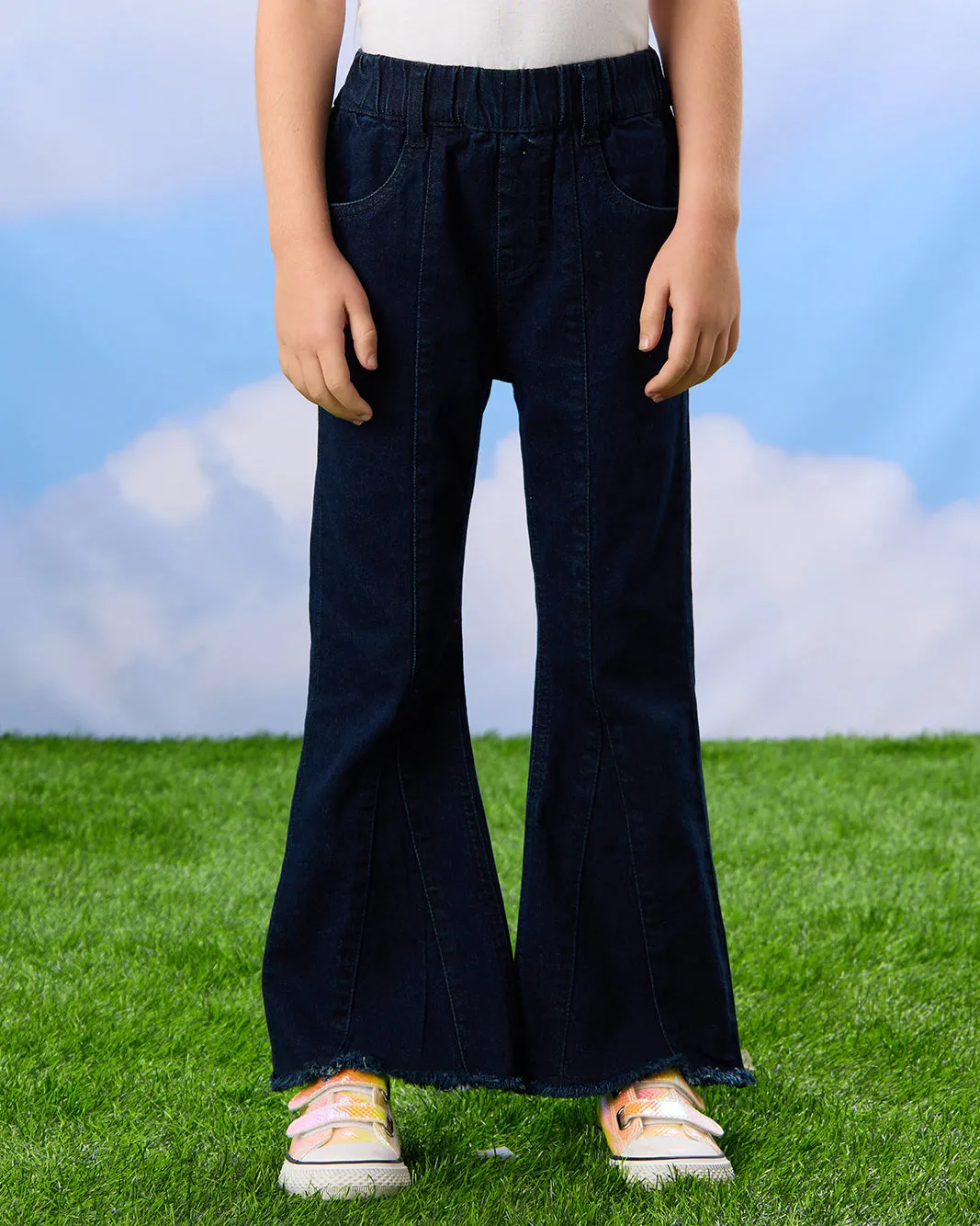 Girls Navy Flared Jeans With Fringes Bottom sold by Redtag