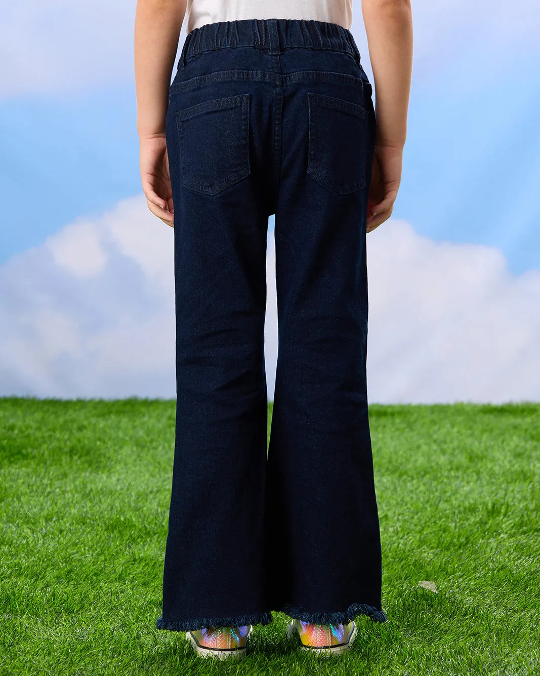 Girls Navy Flared Jeans With Fringes Bottom sold by Redtag product image thumbnail 3