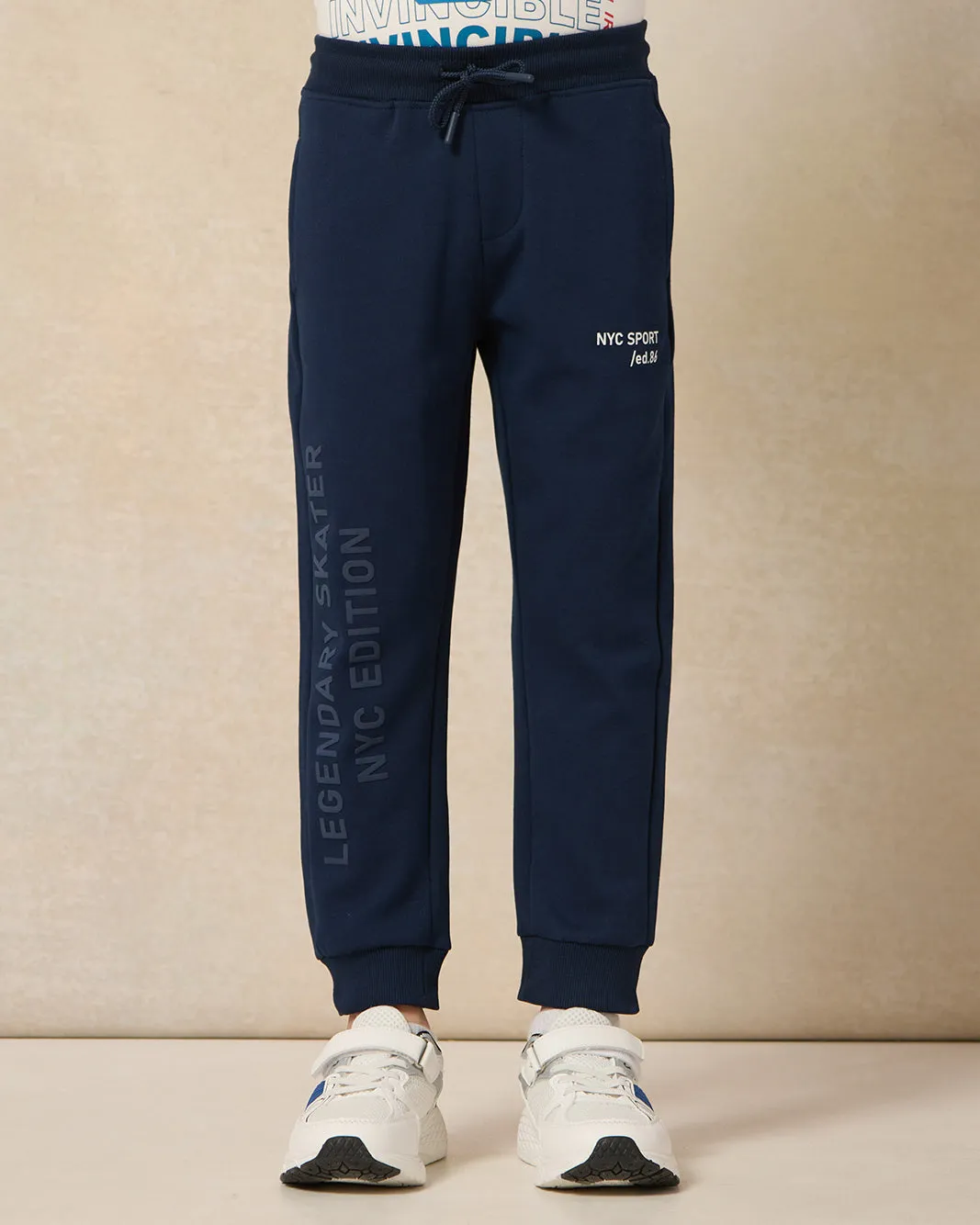 Boys Navy Printed Jogger Pants sold by Redtag