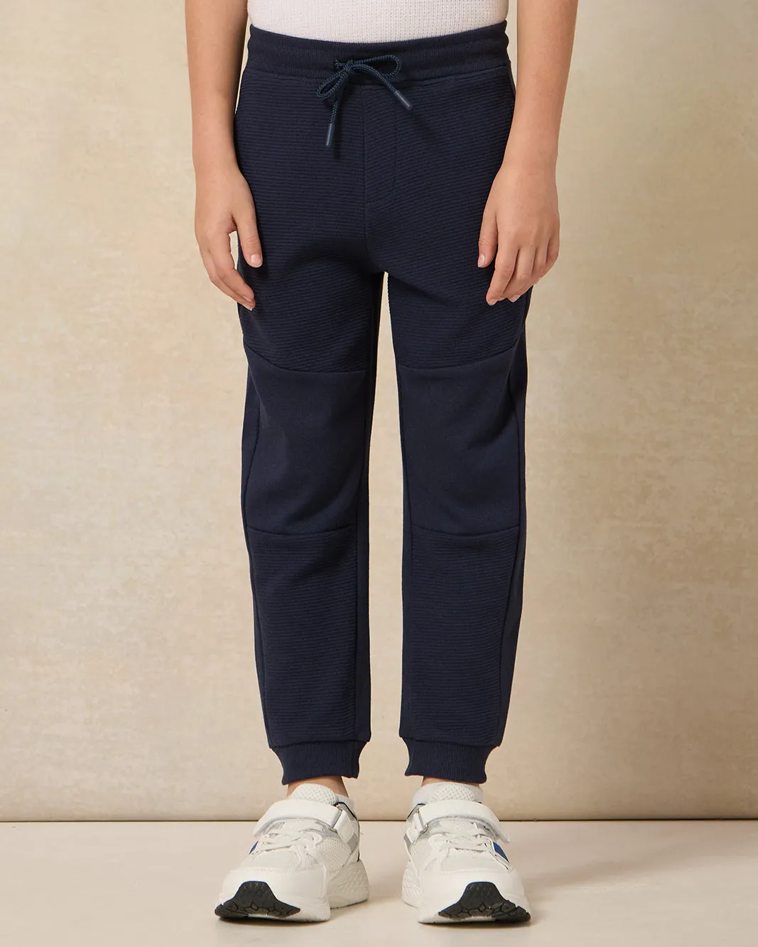 Boys Navy Plain Ottoman Paneled Jog Pants sold by Redtag