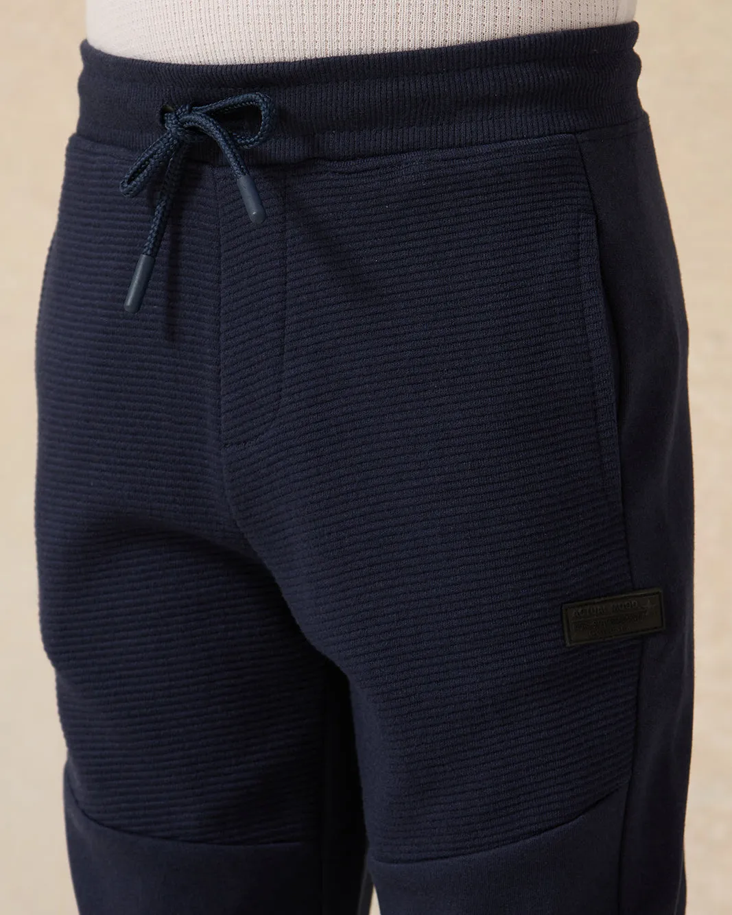 Boys Navy Plain Ottoman Paneled Jog Pants sold by Redtag product image thumbnail 4