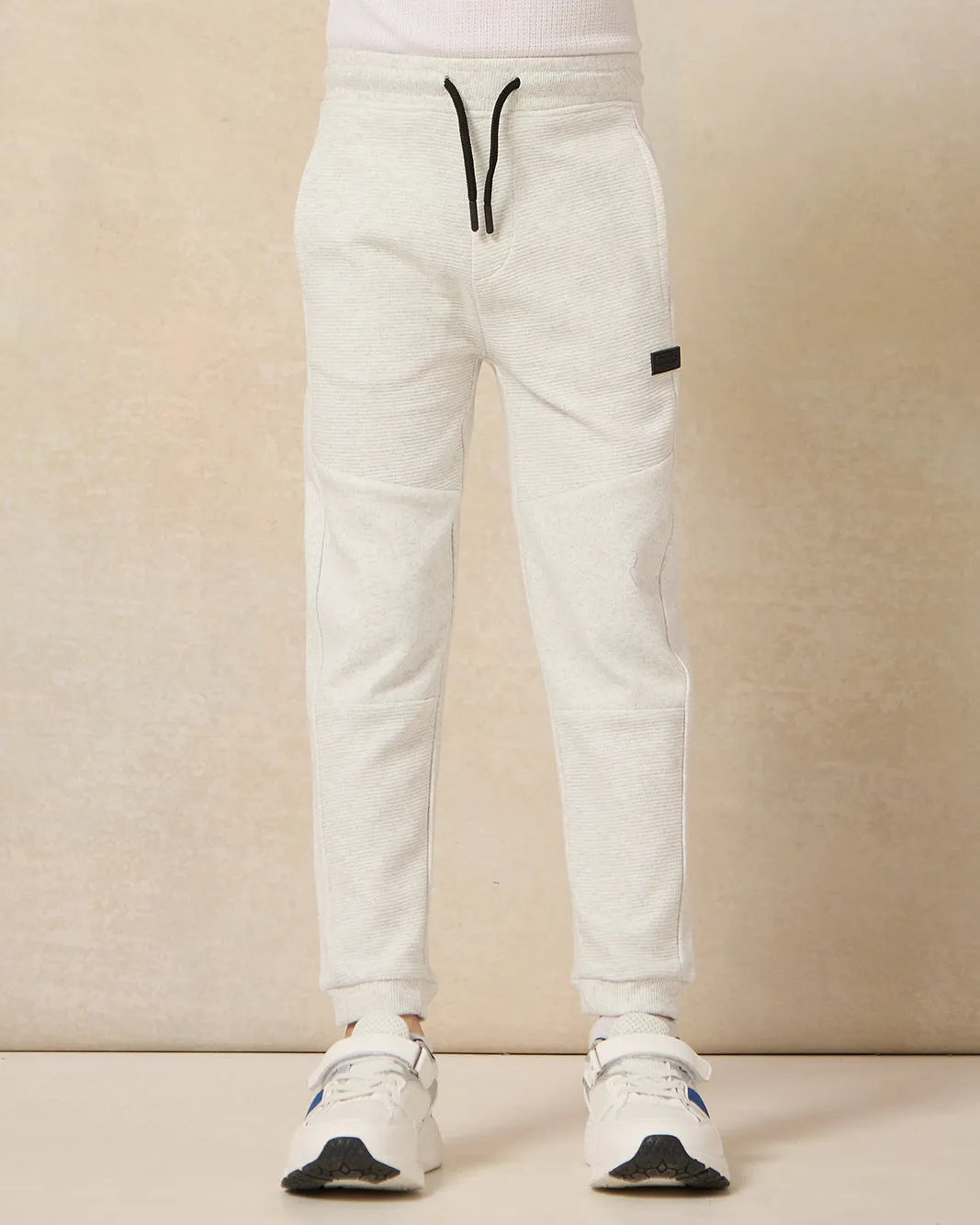 Boys Grey Plain Ottoman Paneled Jog Pants sold by Redtag