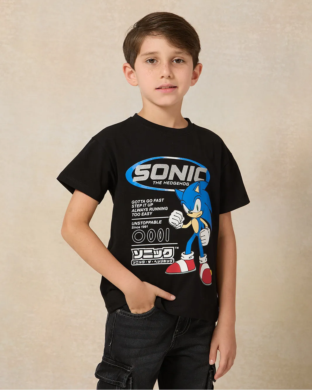 Boys Black Sonic Short Sleeve T-Shirt sold by Redtag