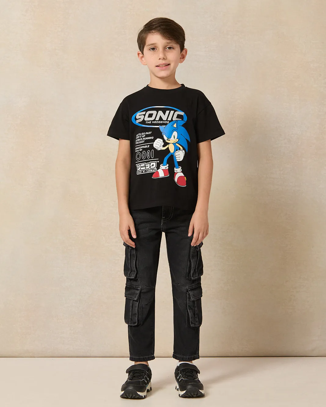 Boys Black Sonic Short Sleeve T-Shirt sold by Redtag product image thumbnail 2