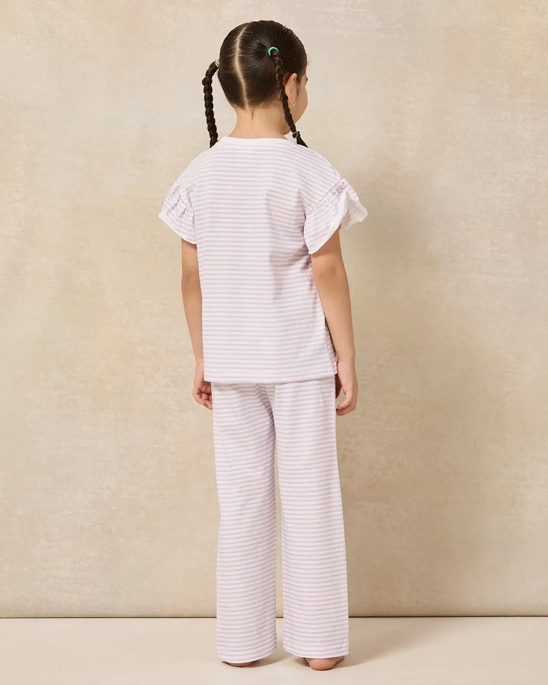 Girls White Striped Printed Pyjama Set (2 Piece) sold by Redtag product image thumbnail 4