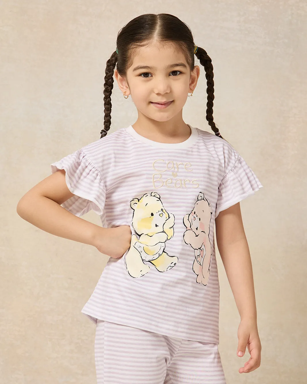 Girls White Striped Printed Pyjama Set (2 Piece) sold by Redtag product image thumbnail 2