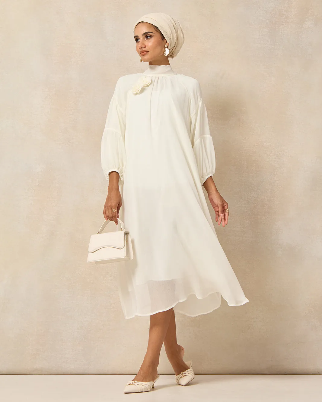 Women Ivory Chiffon Embellished Dress sold by Redtag