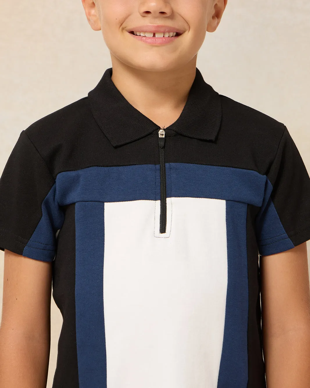 Boys Navy Cut & Sew Polo T-shirt sold by Redtag product image thumbnail 3