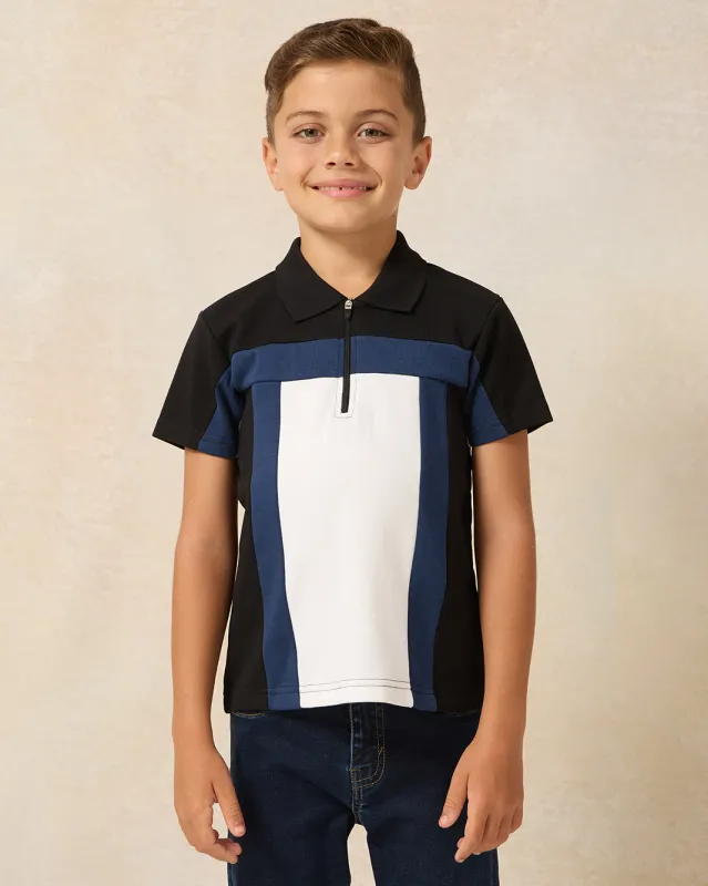 Boys Navy Cut & Sew Polo T-shirt sold by Redtag