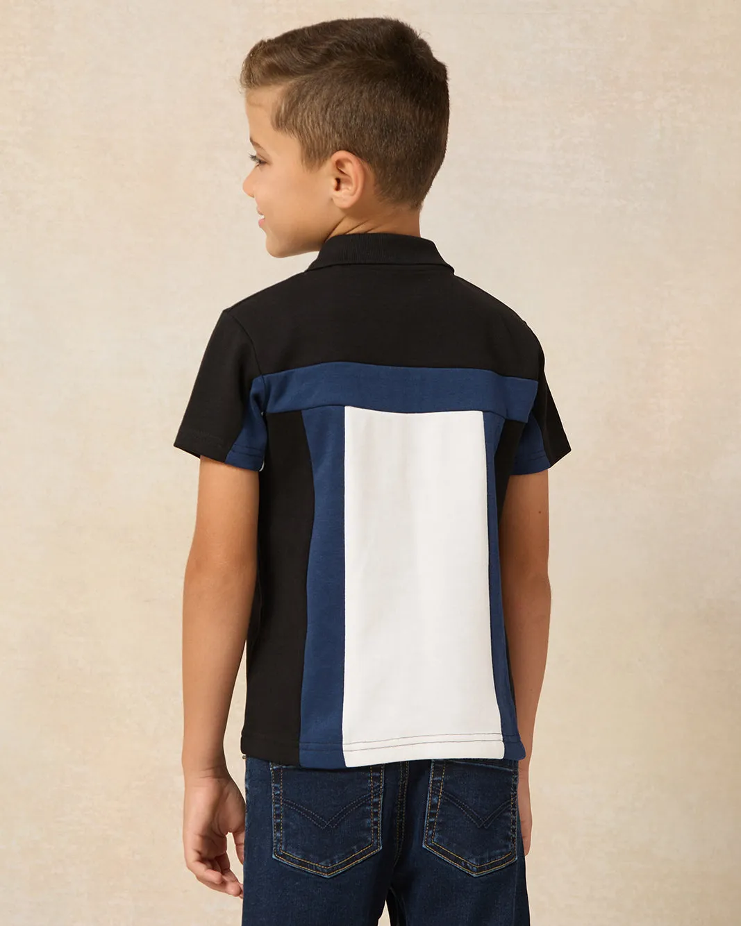 Boys Navy Cut & Sew Polo T-shirt sold by Redtag product image thumbnail 2