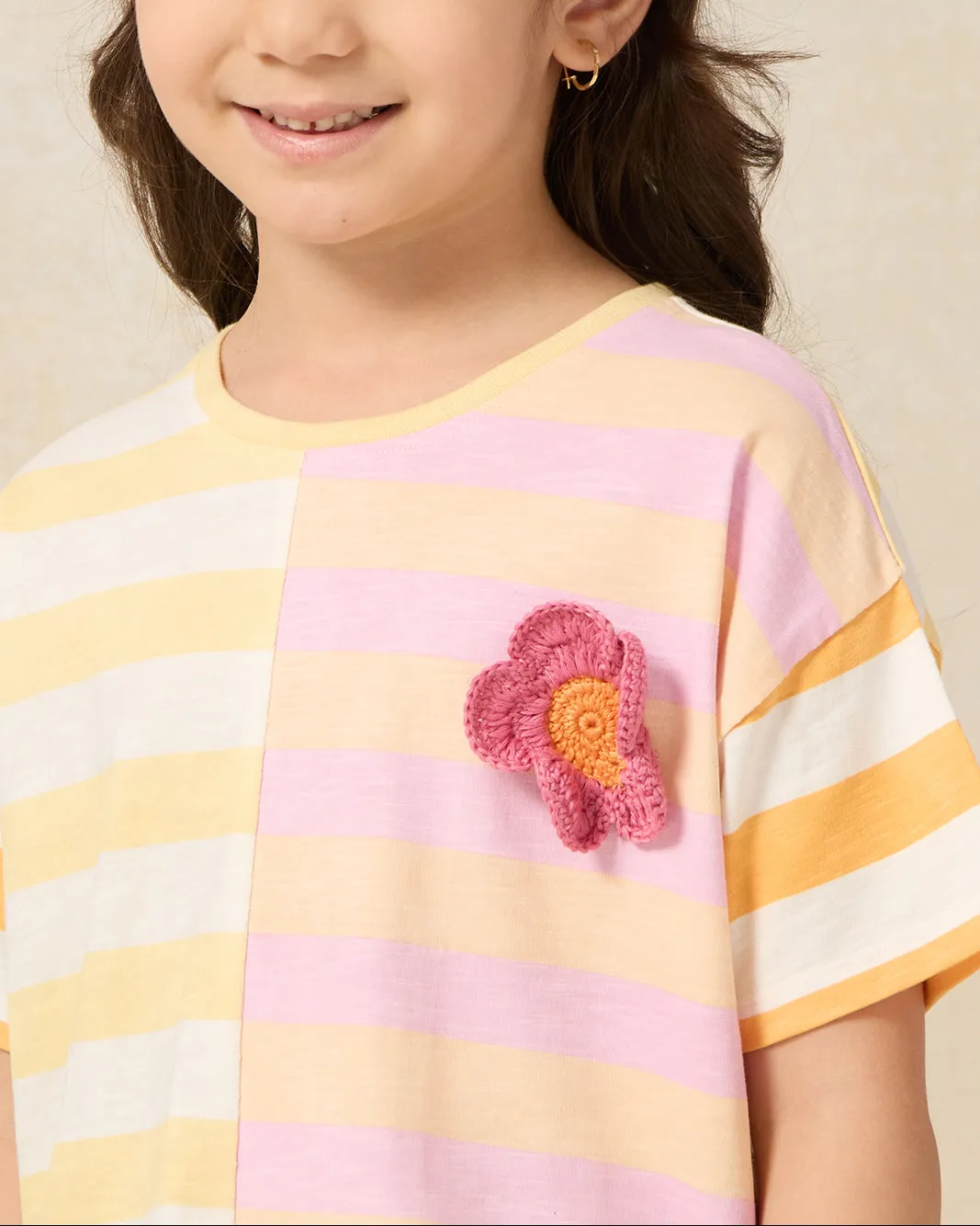 Girls Yellow And Pink Striped With Embellishment T-shirt sold by Redtag product image thumbnail 4