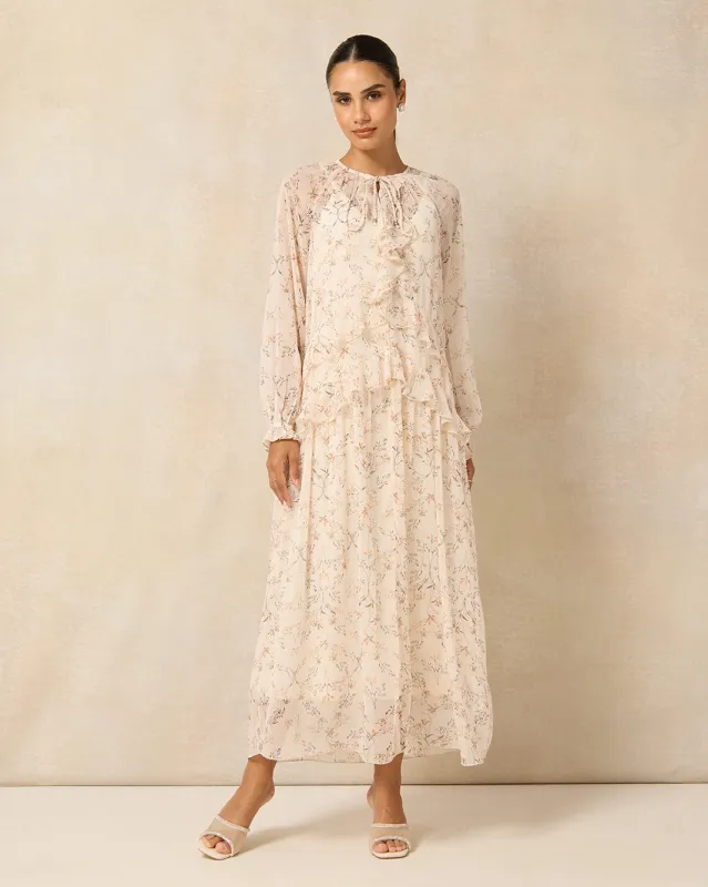 Women Pink Printed Ruffle Boho Maxi Dress sold by Redtag