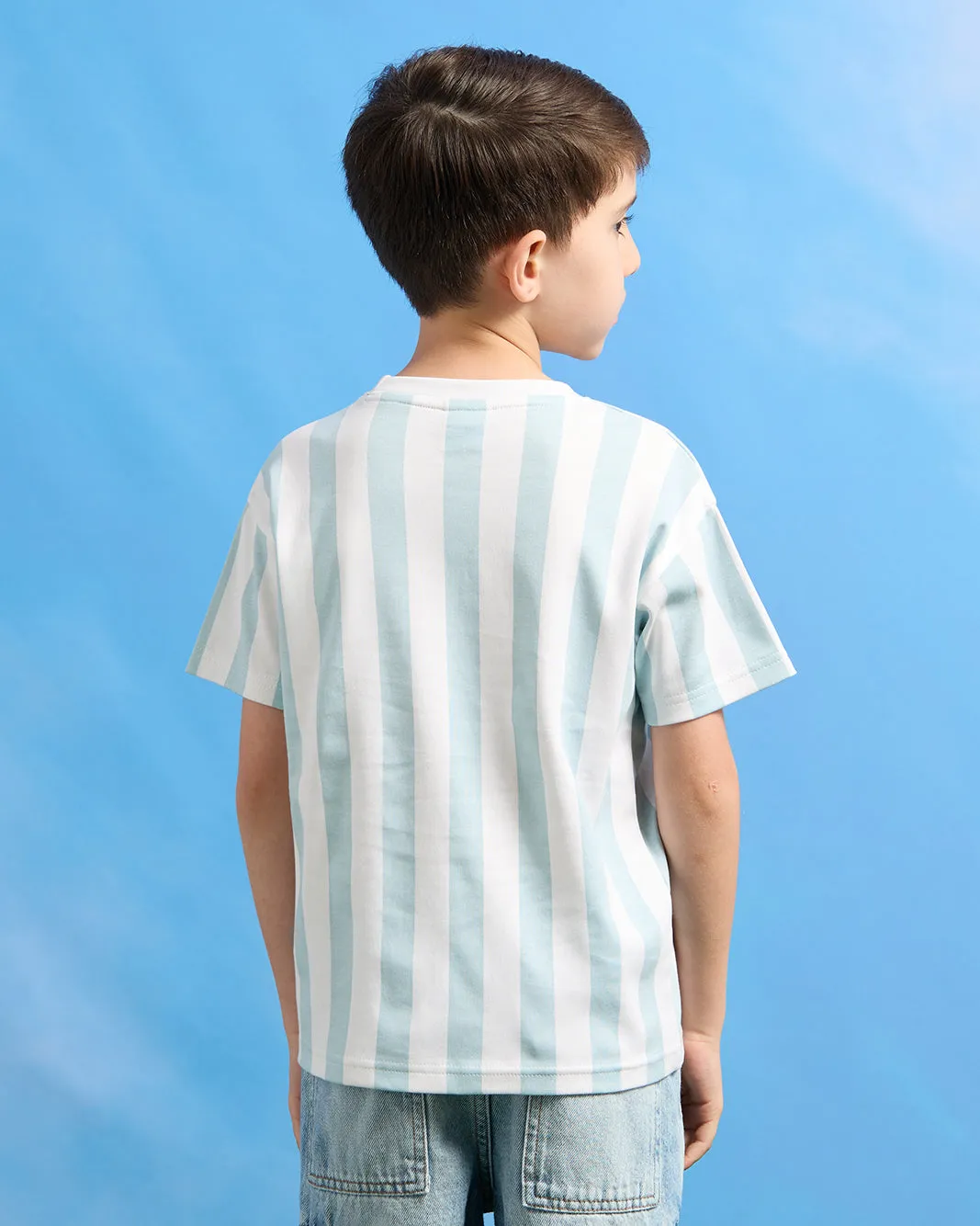 Boys Blue Striped Mickey Printed T-Shirt sold by Redtag product image thumbnail 3