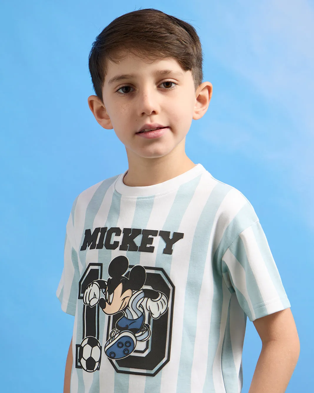 Boys Blue Striped Mickey Printed T-Shirt sold by Redtag product image thumbnail 4
