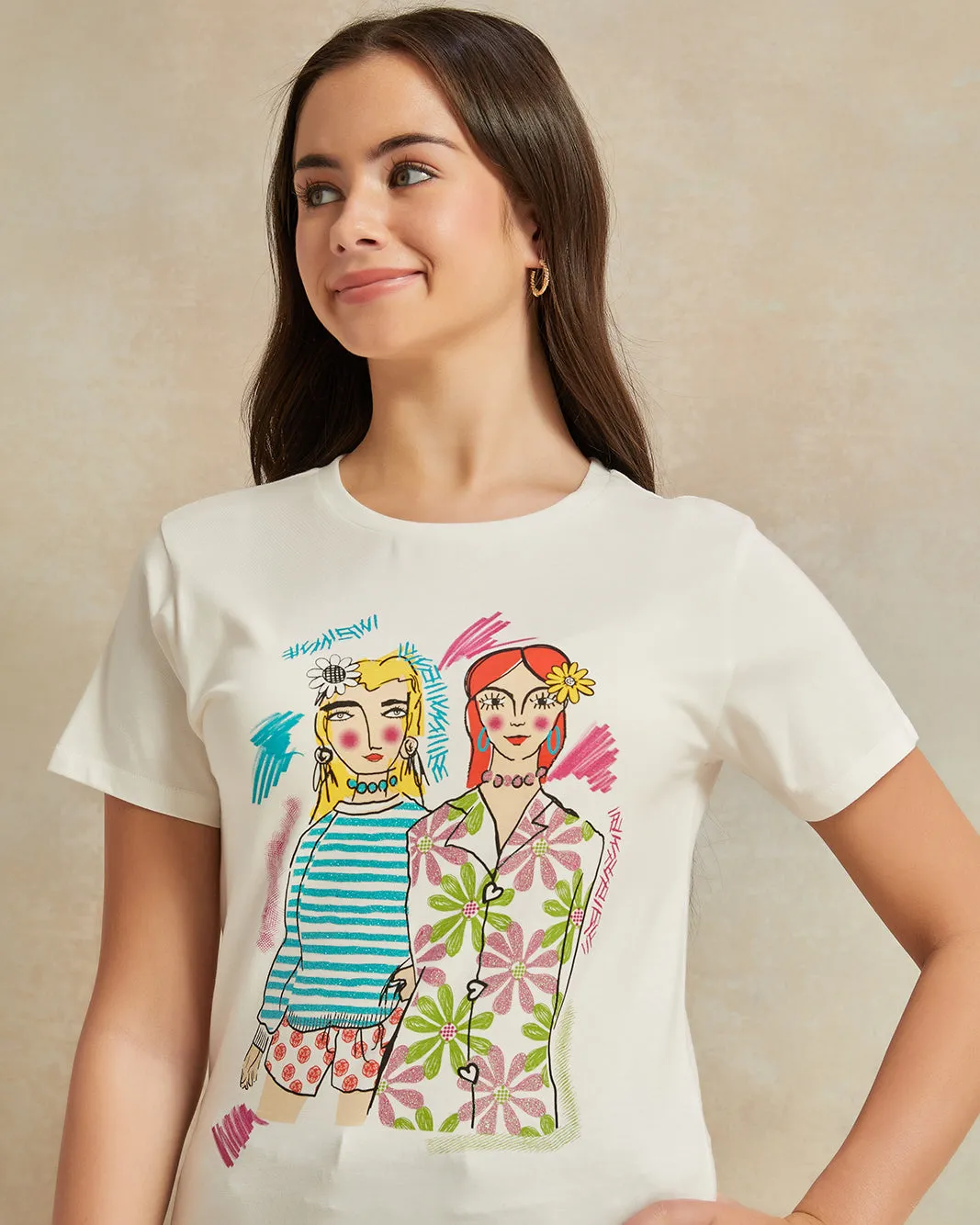 Senior Girls White Printed T-Shirt sold by Redtag product image thumbnail 4