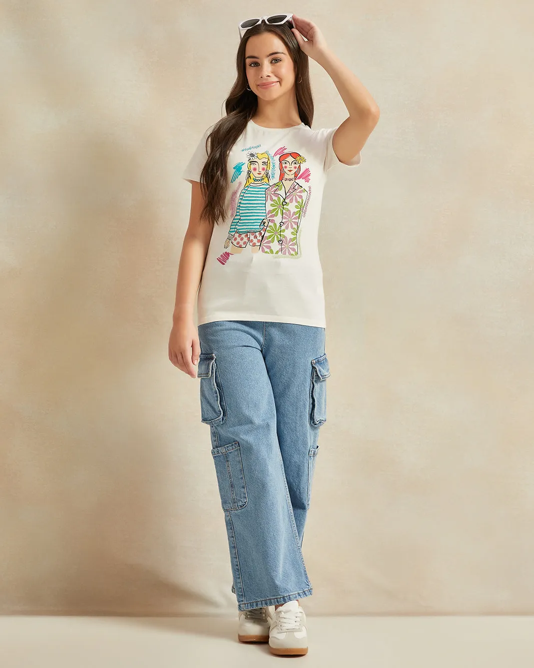 Senior Girls White Printed T-Shirt sold by Redtag product image thumbnail 2