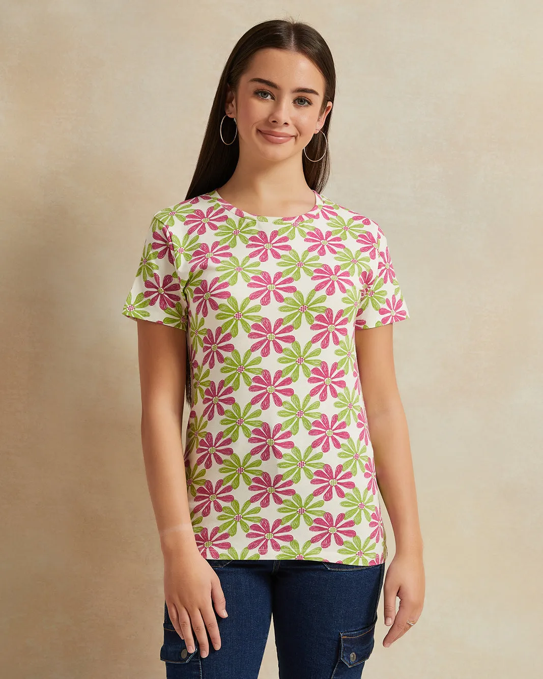 Senior Girls Purple And Green Printed T-Shirt sold by Redtag