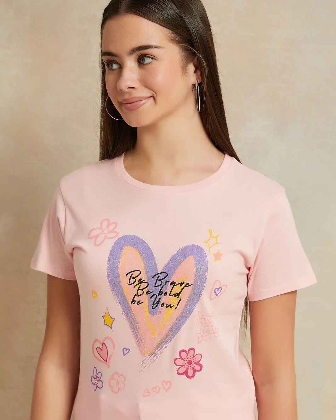 Senior Girls Pink Heart Print T-Shirt sold by Redtag product image thumbnail 4