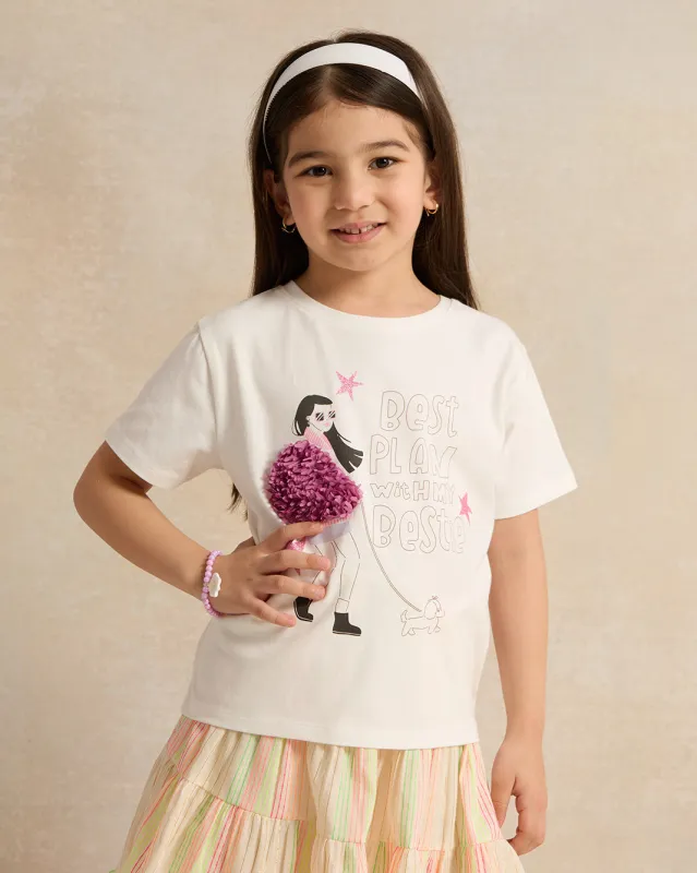 Girls White Embellished T-Shirt sold by Redtag