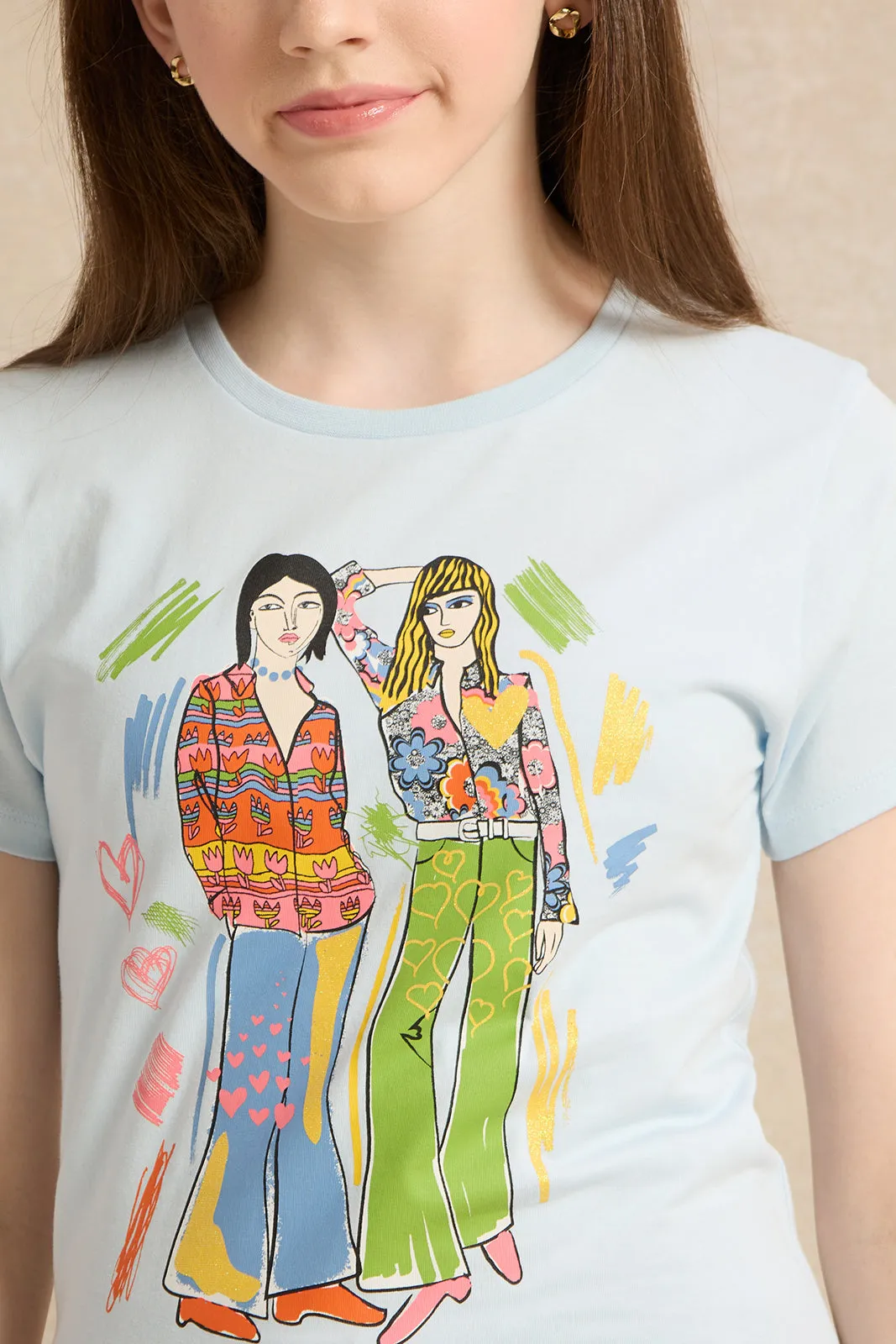 Senior Girls Blue Placement Print T-Shirt sold by Redtag product image thumbnail 4