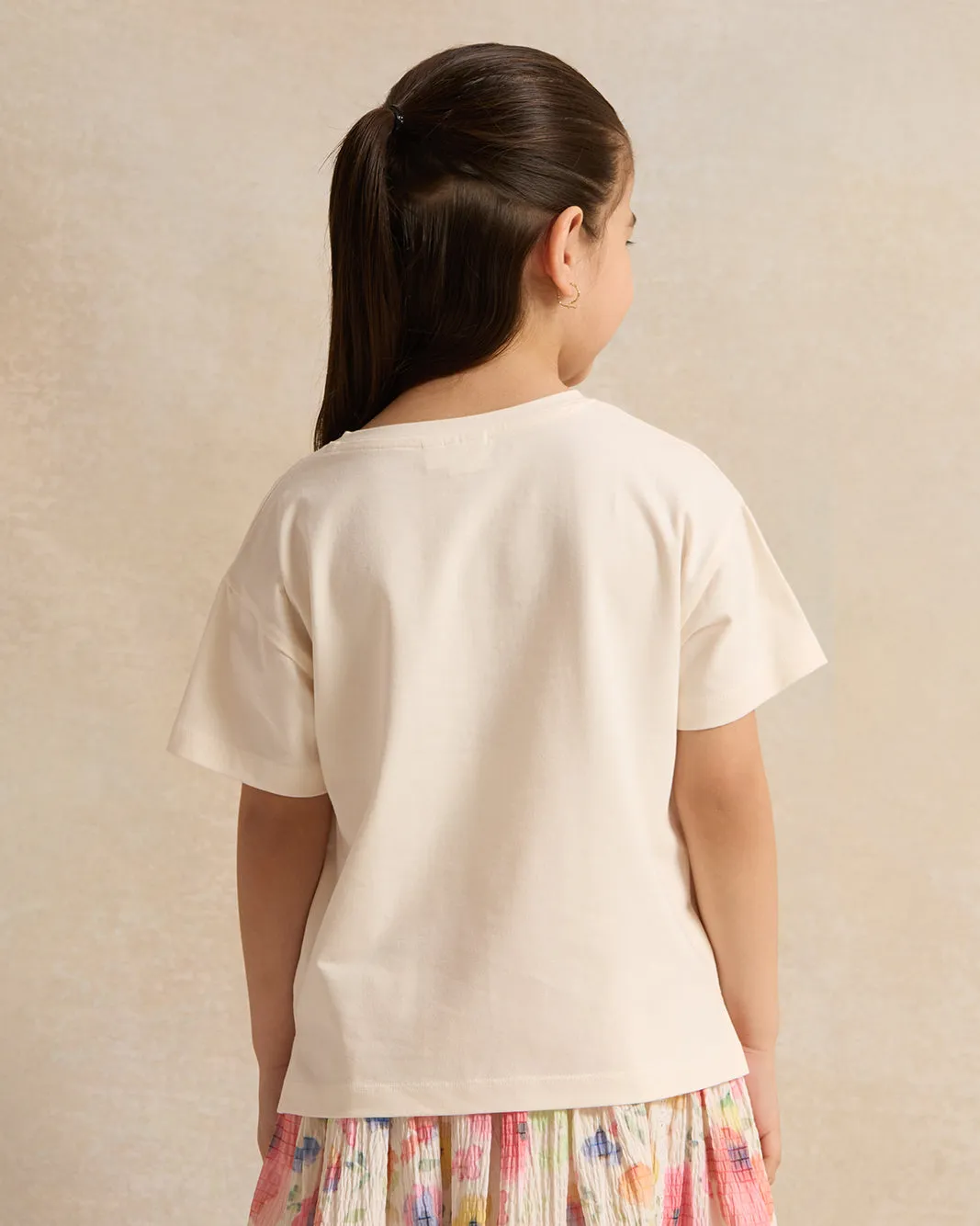 Girls White Front Flower Embellished T-Shirt sold by Redtag product image thumbnail 3