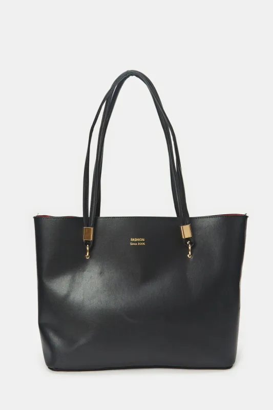 Women Black Solid Tote Bag sold by Redtag