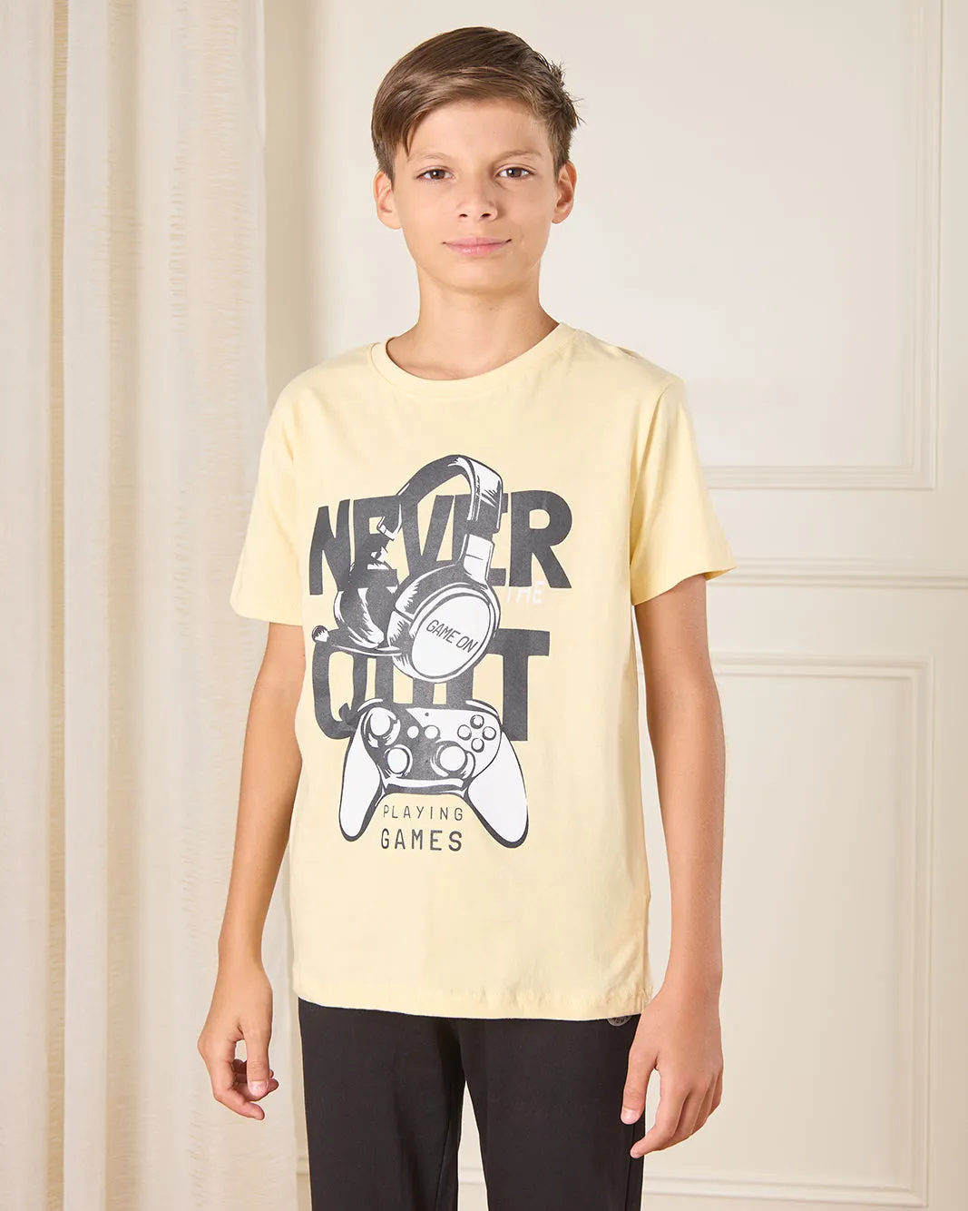 Senior Boys Yellow Printed T-Shirt sold by Redtag