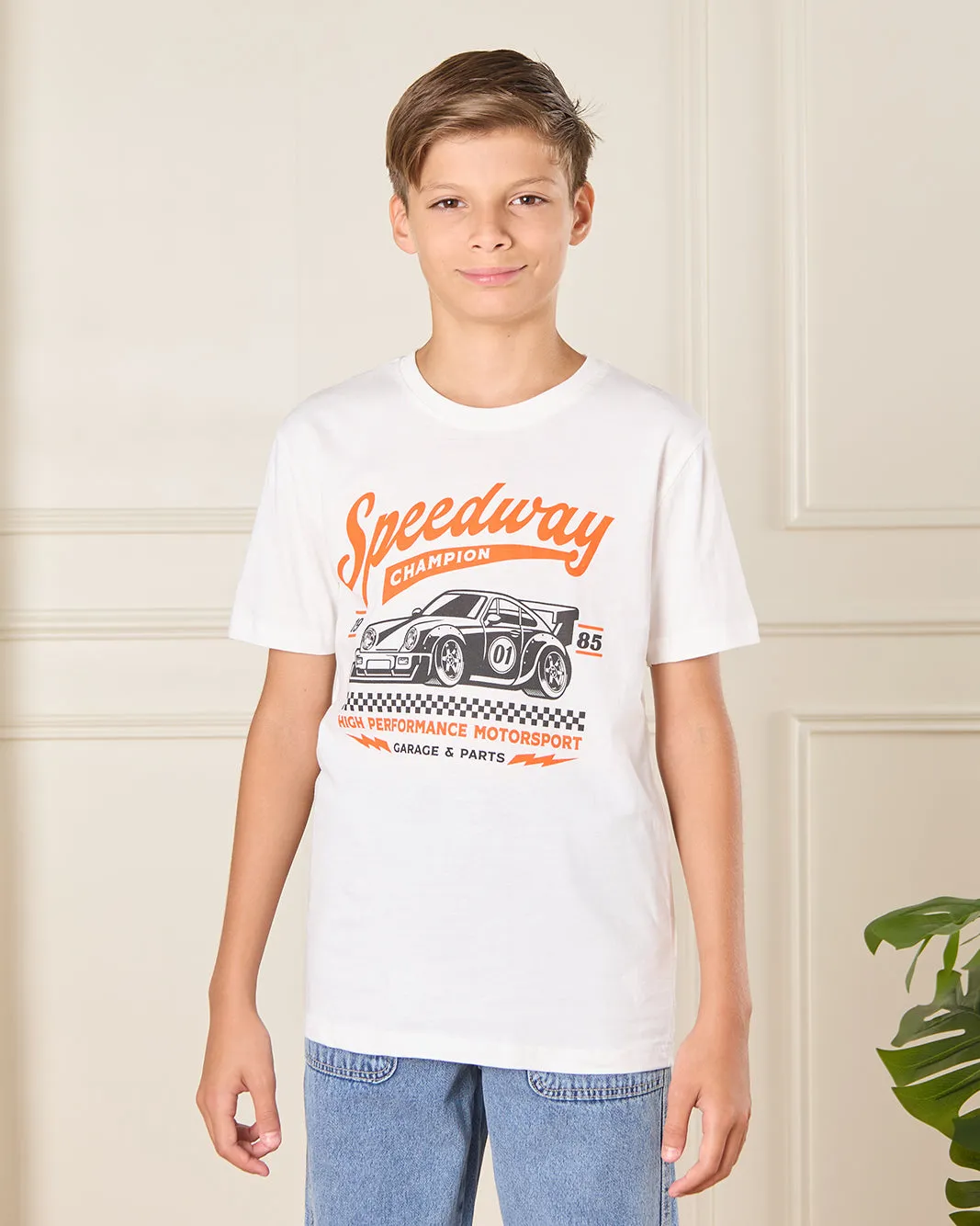 Senior Boys White Printed T-Shirt sold by Redtag
