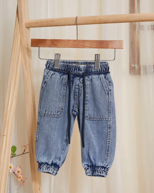 Infant Boys Blue Acid Wash Denim Jogger sold by Redtag