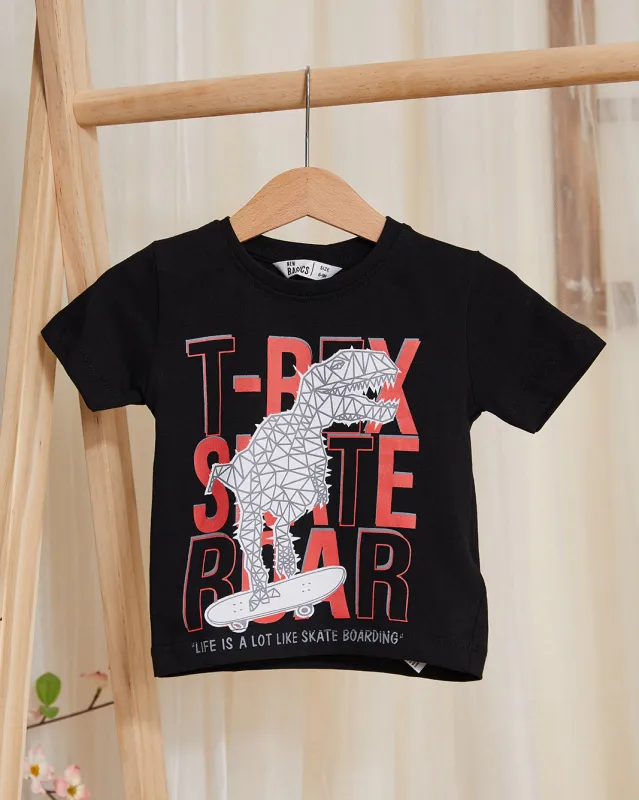 Infant Boys Black T-Rex Print T-Shirt sold by Redtag