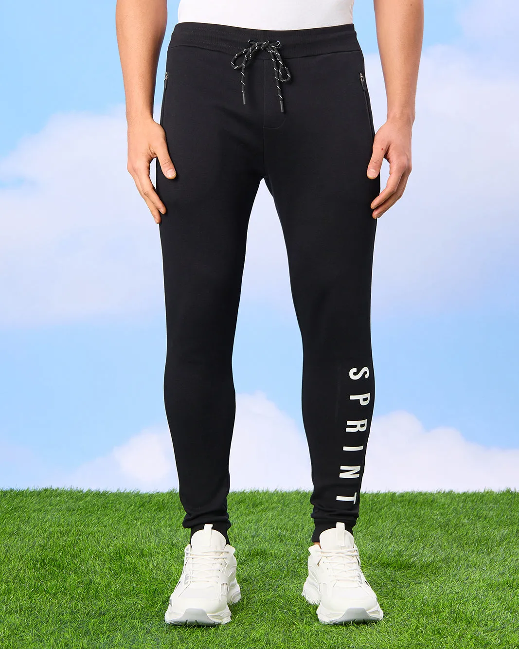 Men Black Printed Active Track Pants sold by Redtag