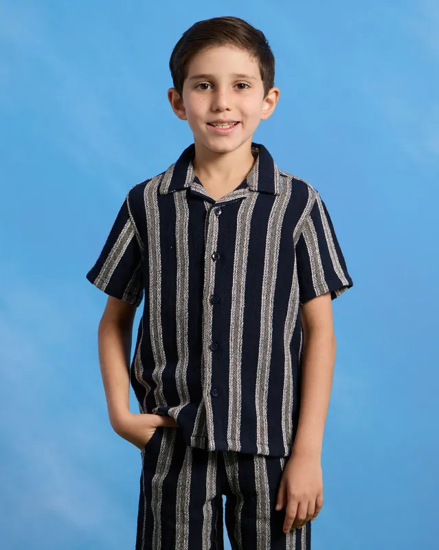 Boys Navy And White Striped Shirt And T-Shirt (2 Piece) sold by Redtag