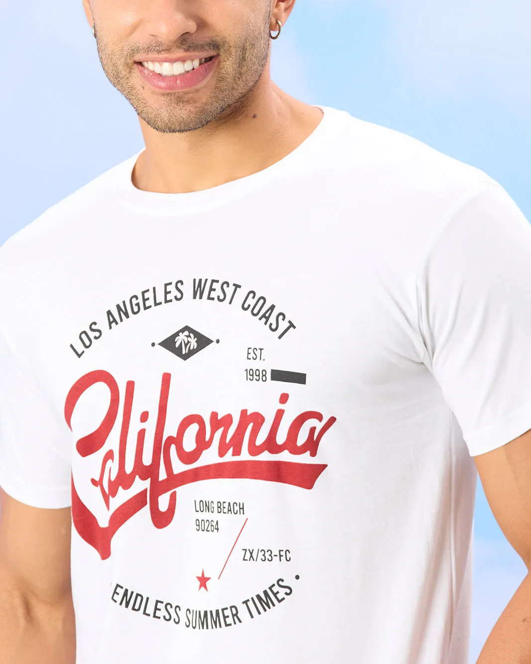 Men White California Print T-Shirt sold by Redtag product image thumbnail 4