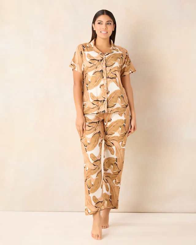 Women Brown Floral Print Pyjama Set (2 Piece) sold by Redtag