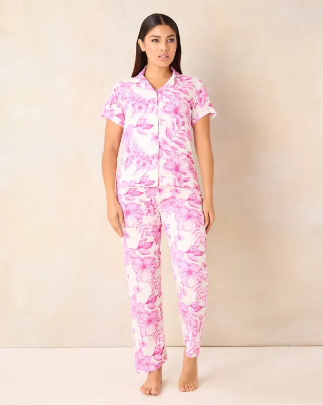 Women Pink Floral Print Pyjama Set (2 Piece) sold by Redtag