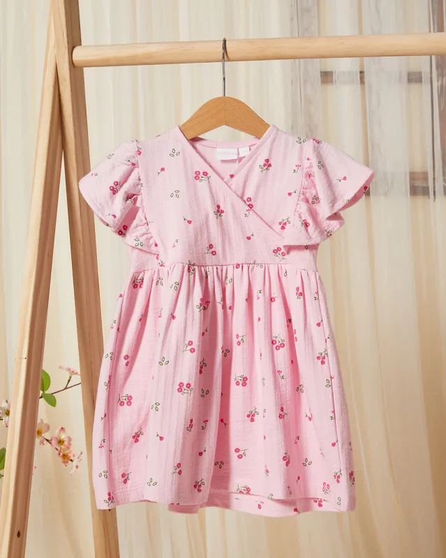 Infant Girls Pink Floral Print Seersucker Dress sold by Redtag