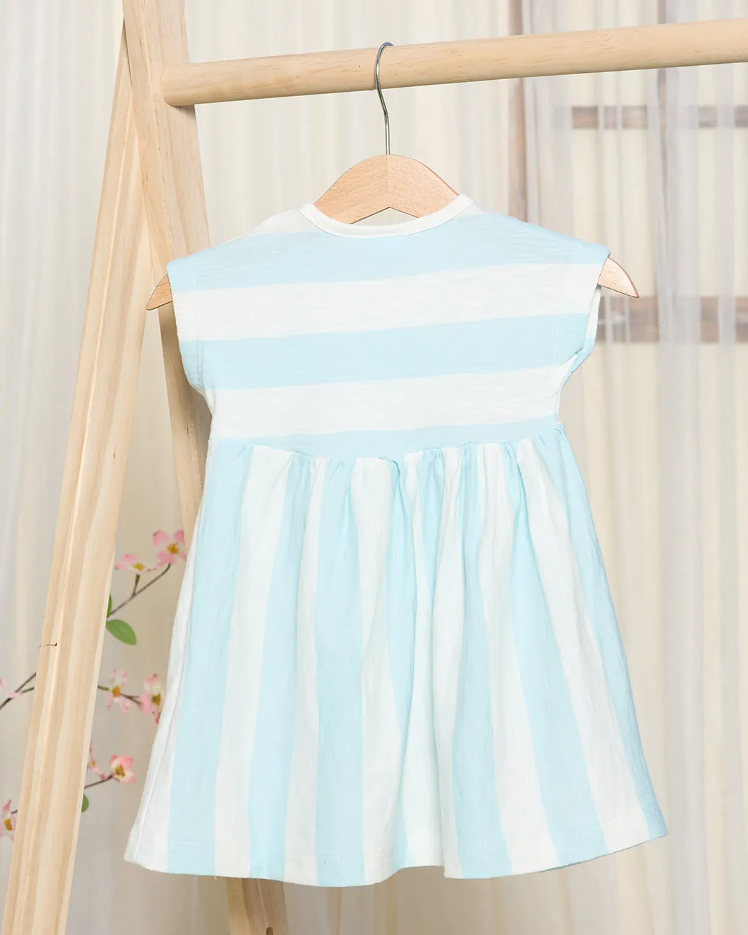 Infant Girls White And Blue Striped Dress With 3D Flower sold by Redtag product image thumbnail 3