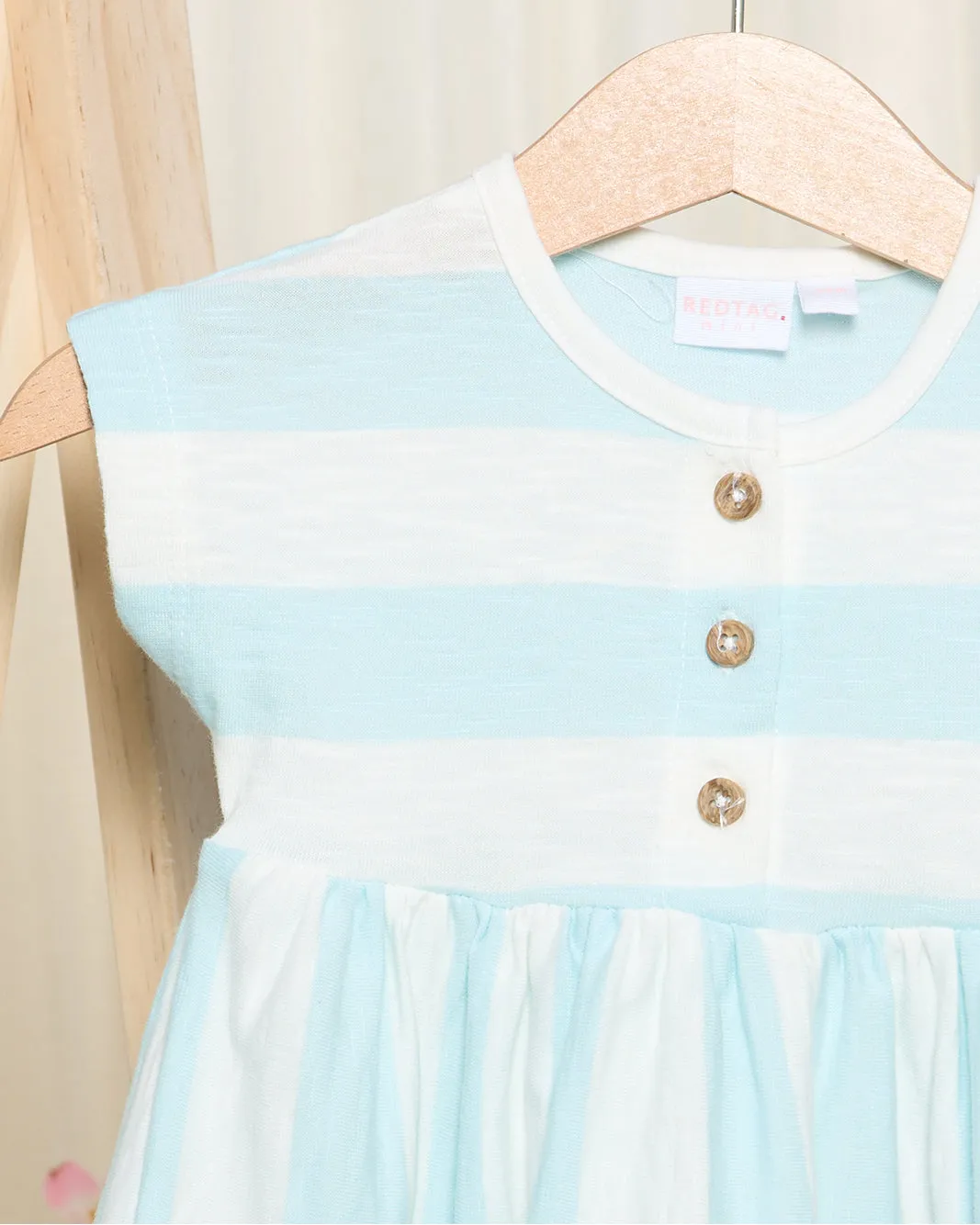 Infant Girls White And Blue Striped Dress With 3D Flower sold by Redtag product image thumbnail 2