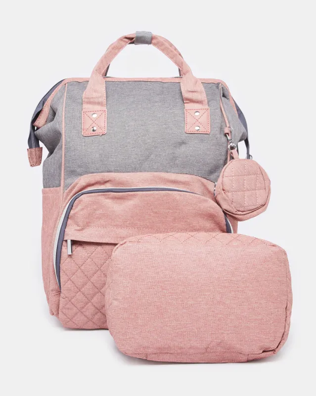 Pink And Grey Diaper Bag With Changing Matt sold by Redtag