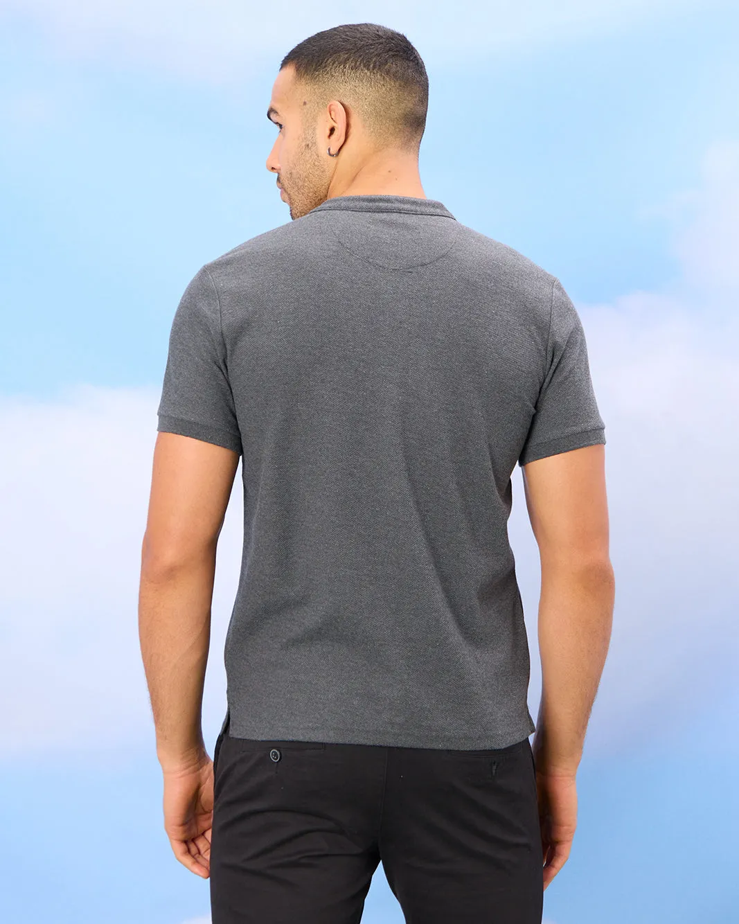 Men Charcoal Standup Collar Polo Shirt sold by Redtag product image thumbnail 3