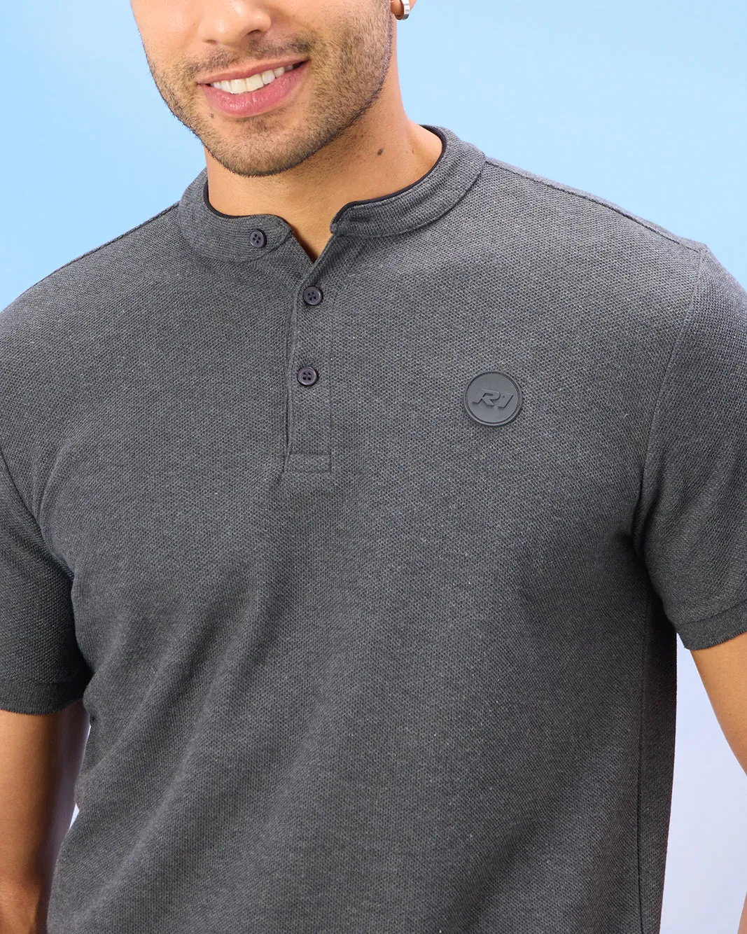 Men Charcoal Standup Collar Polo Shirt sold by Redtag product image thumbnail 4