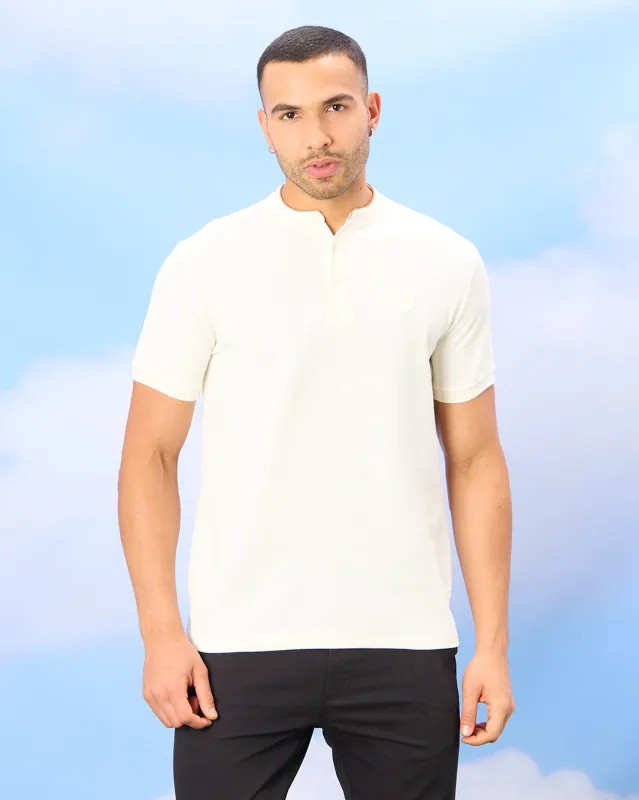 Men Ivory Standup Collar Polo Shirt sold by Redtag